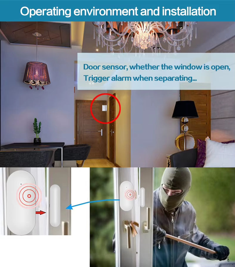 Tuya Smart Home Alarm Security System Wireless Door Detector Window Sensor for 433Mhz Home Security Connected Alarm System