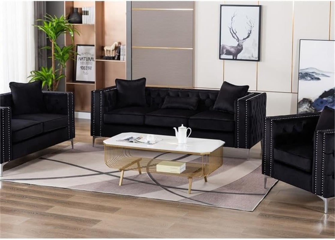 Lorreto Black Velvet Sofa
