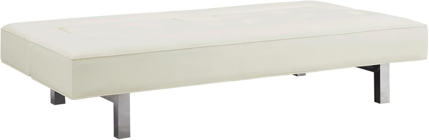 Astrid Futon Sofa Bed Faux Leather Futon Couch Modern Convertible Folding Sofa Bed Couch with Chrome Legs Reclining Mini Coach Leather Futons Small for Bedroom Living Rooms Office - Cream