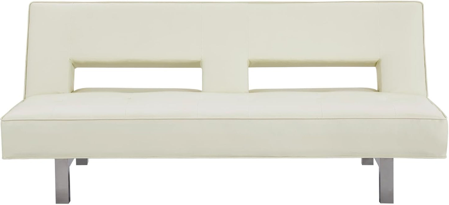 Astrid Futon Sofa Bed Faux Leather Futon Couch Modern Convertible Folding Sofa Bed Couch with Chrome Legs Reclining Mini Coach Leather Futons Small for Bedroom Living Rooms Office - Cream