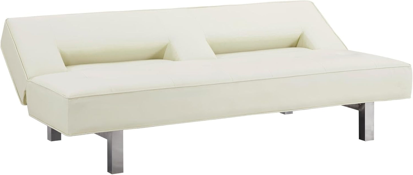 Astrid Futon Sofa Bed Faux Leather Futon Couch Modern Convertible Folding Sofa Bed Couch with Chrome Legs Reclining Mini Coach Leather Futons Small for Bedroom Living Rooms Office - Cream