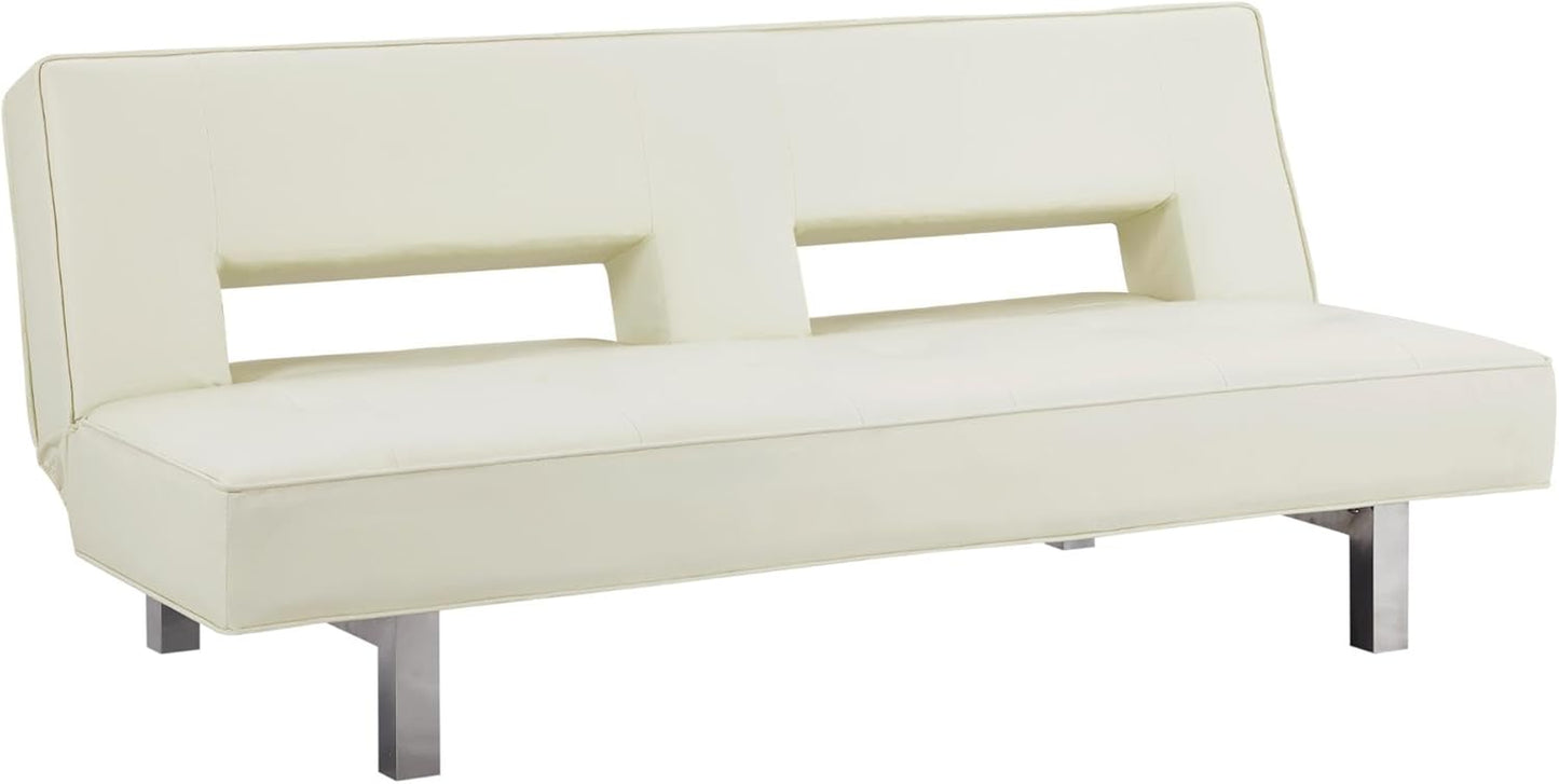 Astrid Futon Sofa Bed Faux Leather Futon Couch Modern Convertible Folding Sofa Bed Couch with Chrome Legs Reclining Mini Coach Leather Futons Small for Bedroom Living Rooms Office - Cream