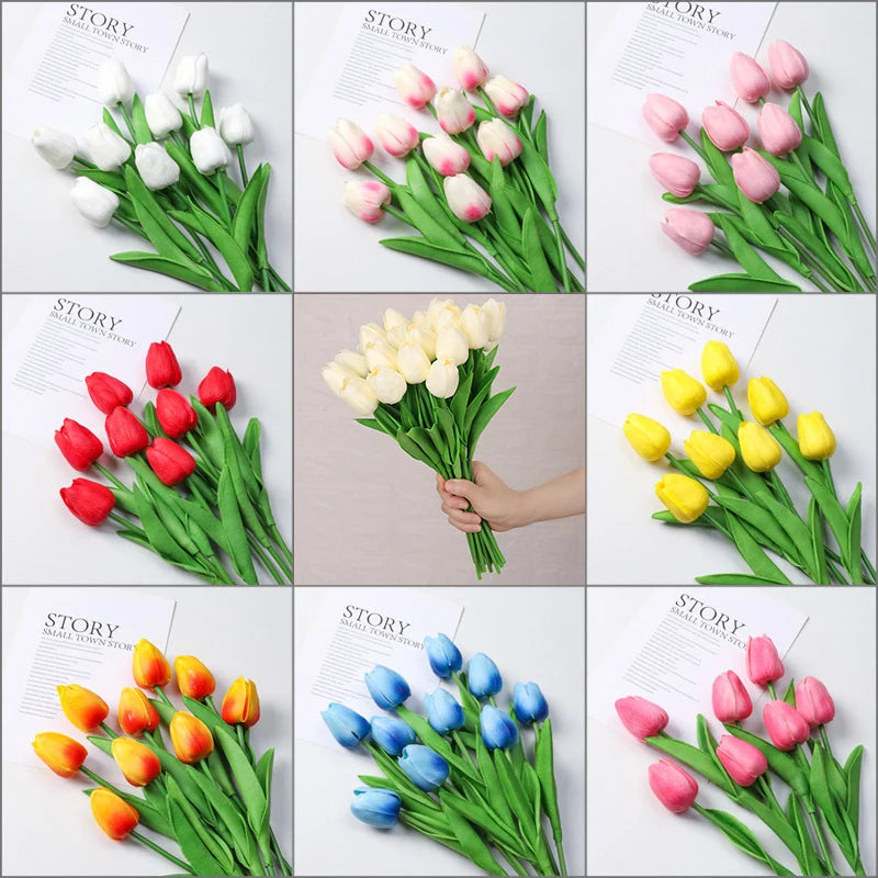 20Pcs/3Pc/5Pc/10Pc Bouquet Silicone Artificial Tulip Wedding Home Decoration Bouquet with Stems for Home Wedding Decoration