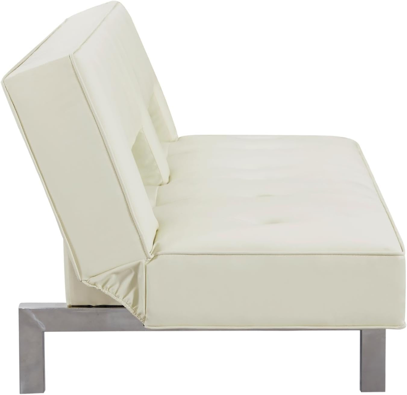 Astrid Futon Sofa Bed Faux Leather Futon Couch Modern Convertible Folding Sofa Bed Couch with Chrome Legs Reclining Mini Coach Leather Futons Small for Bedroom Living Rooms Office - Cream
