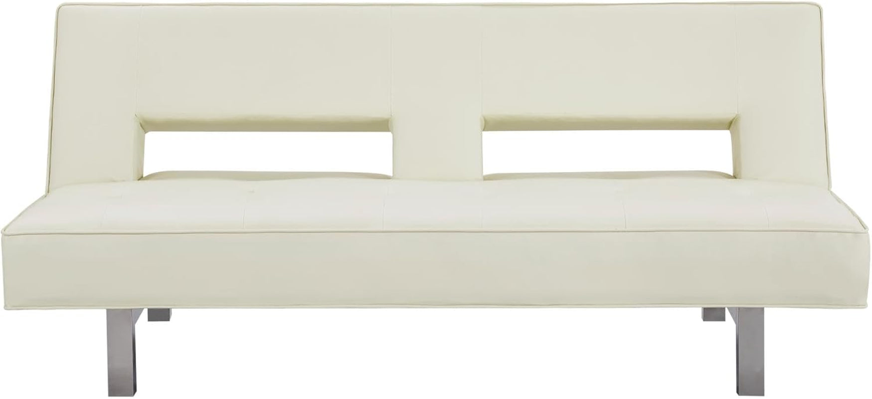 Astrid Futon Sofa Bed Faux Leather Futon Couch Modern Convertible Folding Sofa Bed Couch with Chrome Legs Reclining Mini Coach Leather Futons Small for Bedroom Living Rooms Office - Cream