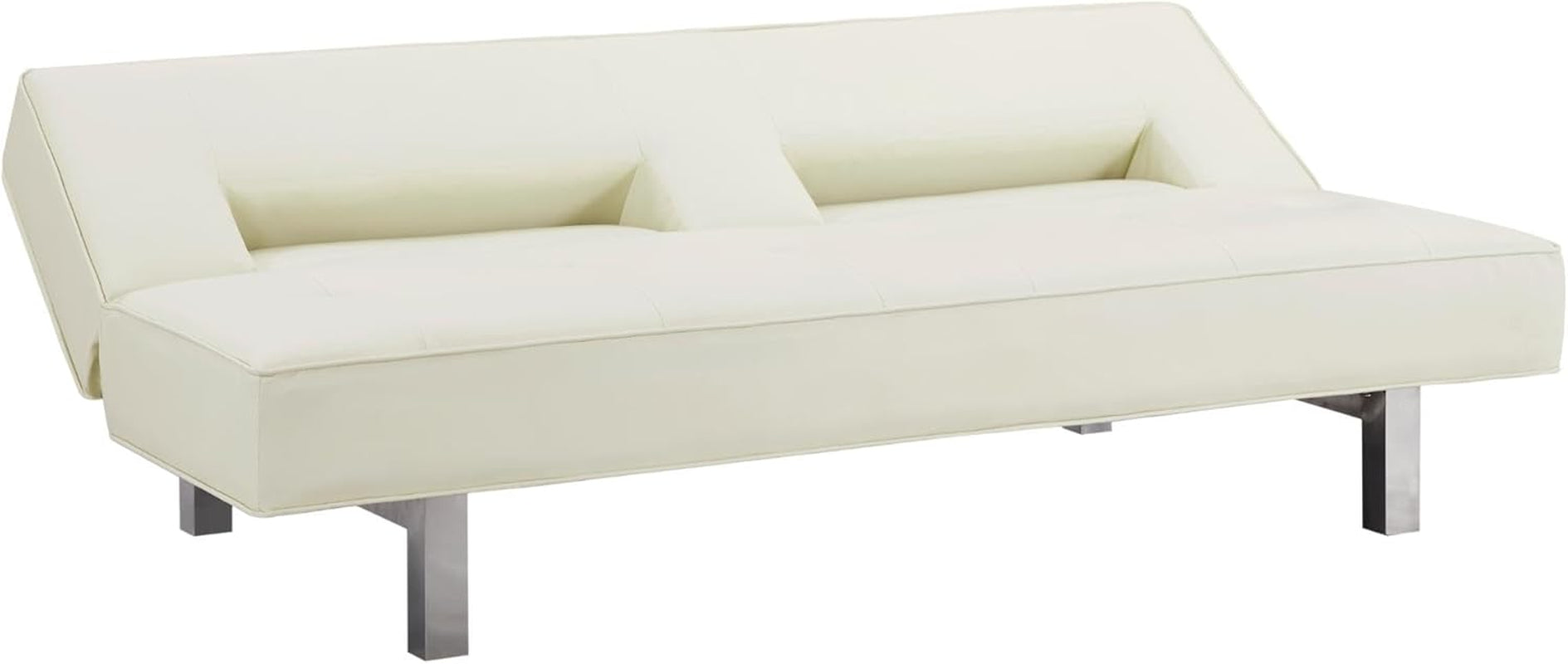 Astrid Futon Sofa Bed Faux Leather Futon Couch Modern Convertible Folding Sofa Bed Couch with Chrome Legs Reclining Mini Coach Leather Futons Small for Bedroom Living Rooms Office - Cream