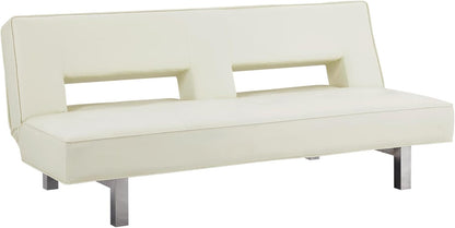 Astrid Futon Sofa Bed Faux Leather Futon Couch Modern Convertible Folding Sofa Bed Couch with Chrome Legs Reclining Mini Coach Leather Futons Small for Bedroom Living Rooms Office - Cream